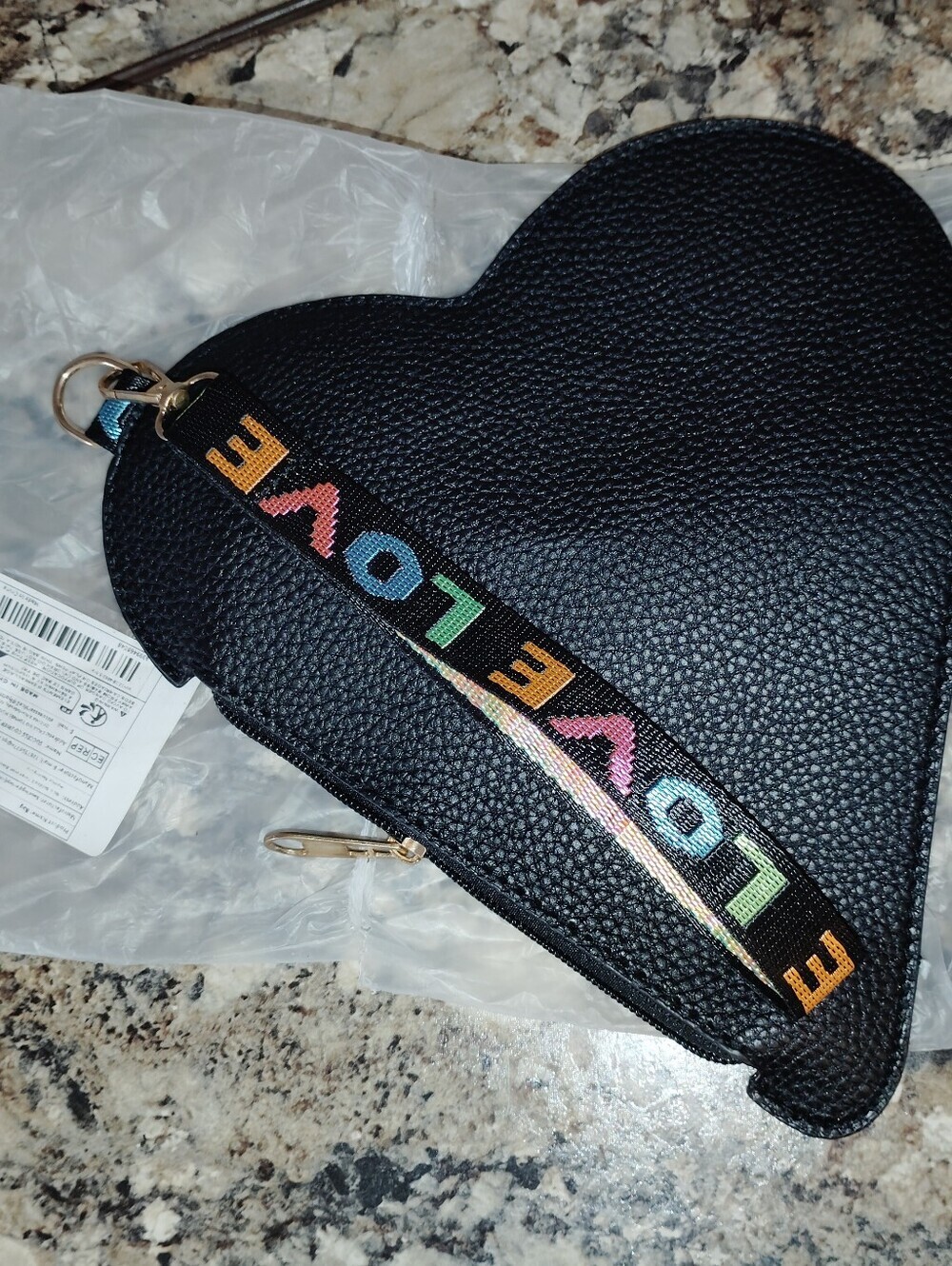 Black Heart Crossbody Bag with Colorblock Strap New